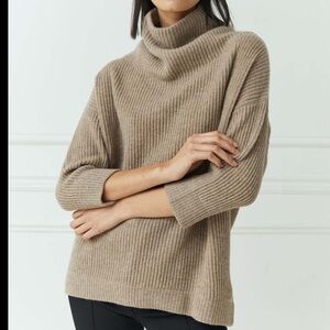 [XS]Repeat Oats Tan Funnel Neck Wool Cashmere Relaxed Fit SS Sweater
